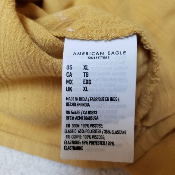 American Eagle Outfitters Butter Yellow Crop Top Size XL Smocked Made in India - Picture 6 of 7